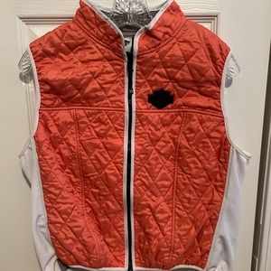 Harley Davidson vest. Can be worn over leather for added protection.